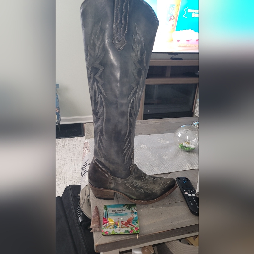 freebird Distressed Gray Knee-High Western Boot